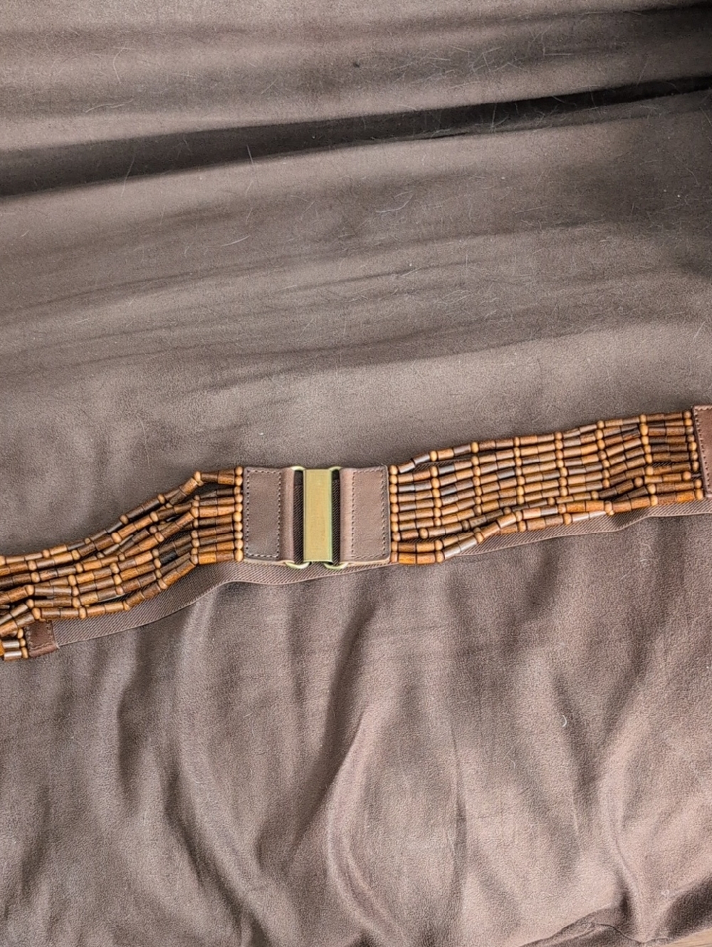 Brown Wood Beaded Elastic Waist Belt